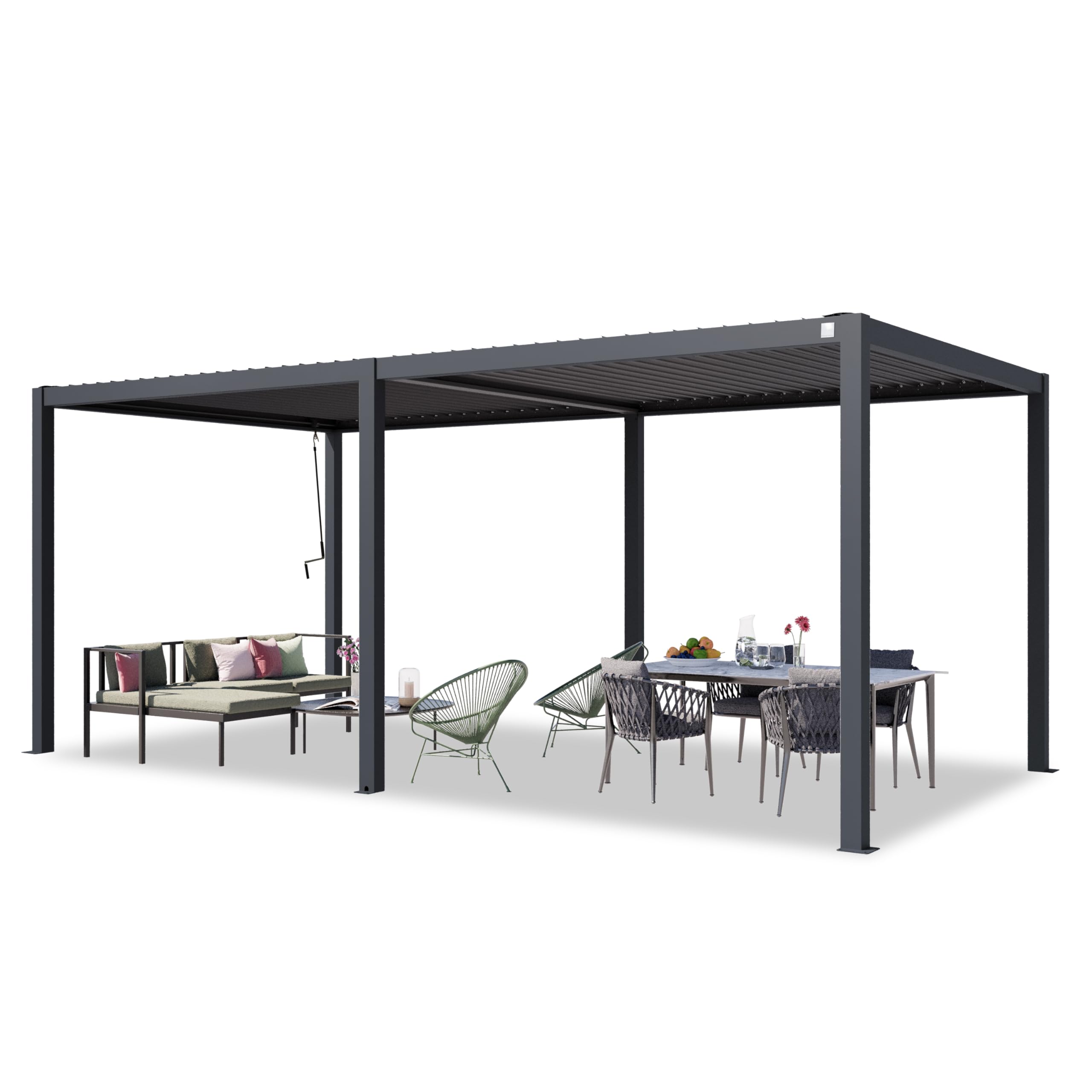 PRIMEYARD Pergola 3x6 m poteaux en Aluminium avec Lames orientables en Acier pavillon Anthracite