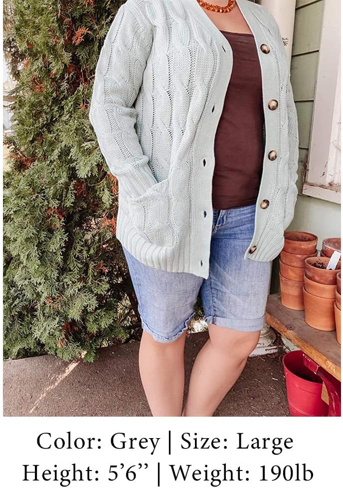 Goranbon Women's Cable Knit Cardigan Long Sleeve Open Front Button Down Knitwear Sweater Coat - Image 5