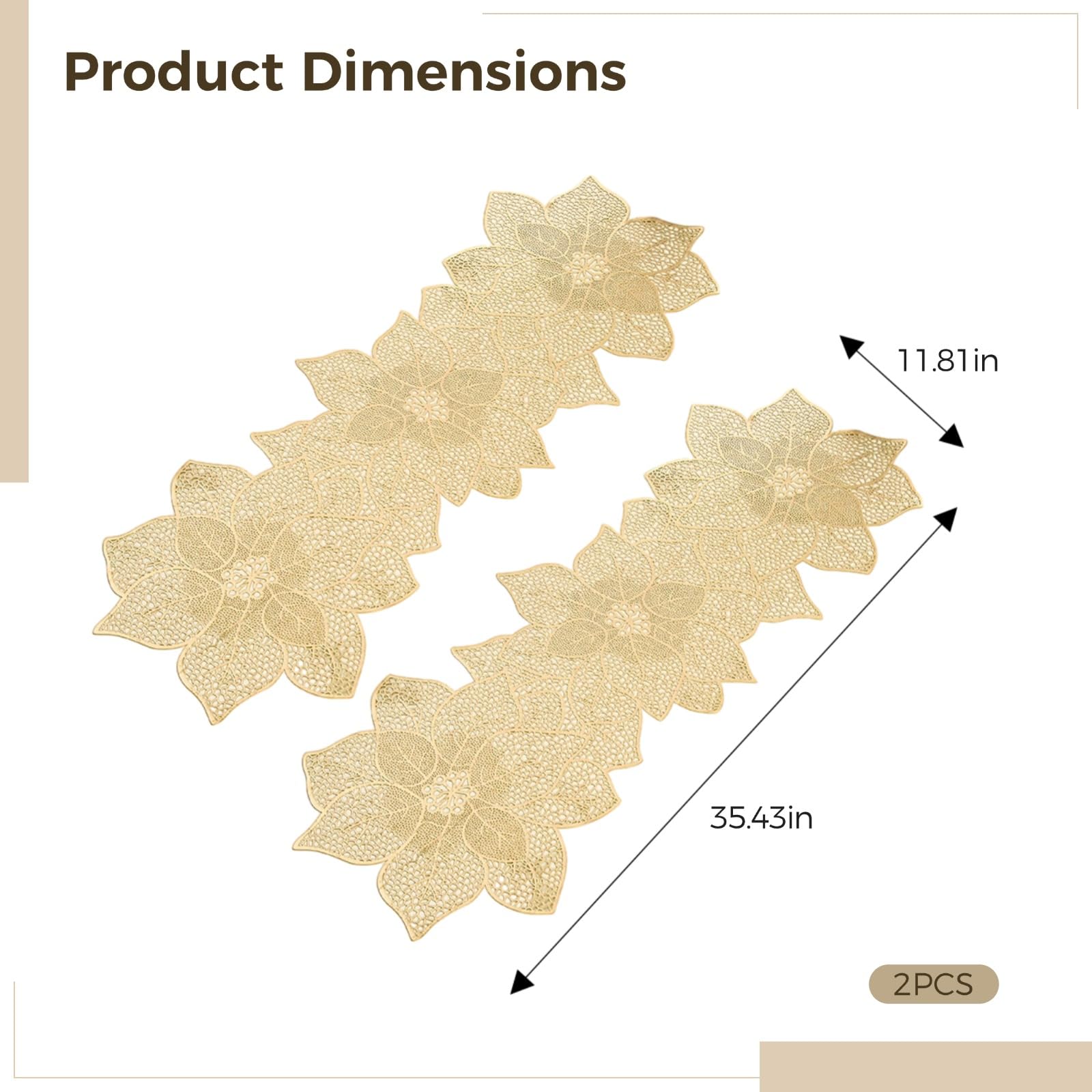 Lot de 2 chemins de Table Gold Leaf en PVC, Motif ajouré Finement découpé, Format élégant 90 x 30 cm, adaptés aux Tables rectangulaires et Rondes, idéals pour Noël et Les Mariages