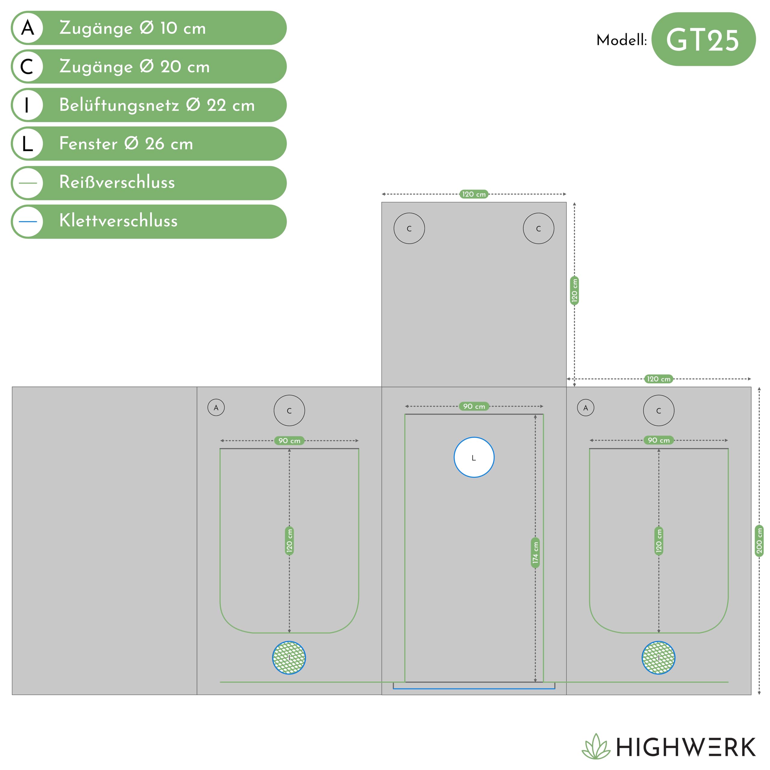 Growzelt 120 x 120 x 200 cm | Indoor Grow Tent für Pflanzenzucht | schwarz grün | Growbox, Homegrow, Growschrank | Zuchtzelt, Pflanzenzelt, Anzuchtzelt, Gewächshaus, Indoor Garden