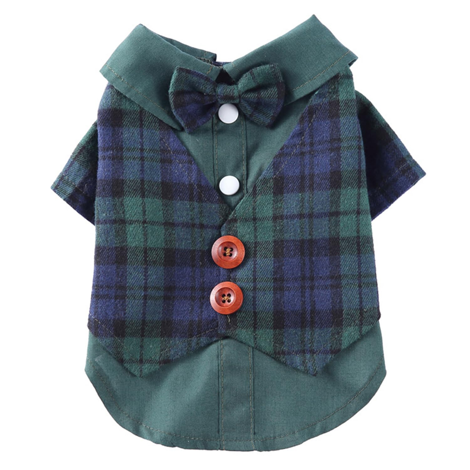 DOTEYAYP Formal Pet Attire for Small Dog Cats, Christmas Shirt Costume with Bow Tie, Puppy Tuxedo for Parties and Events (Large, Plaid Green)