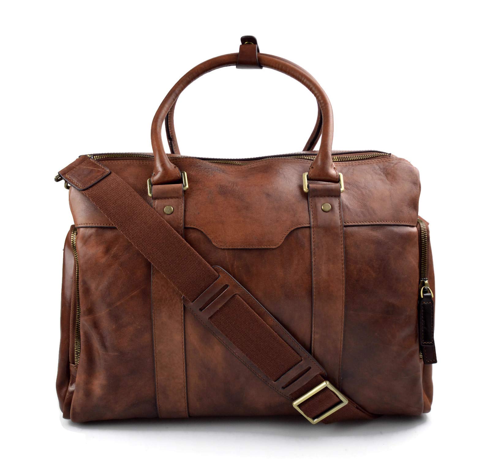 Cartella uomo donna borsa vera pelle porta notebook porta tablet messenger tracolla e manici marrone