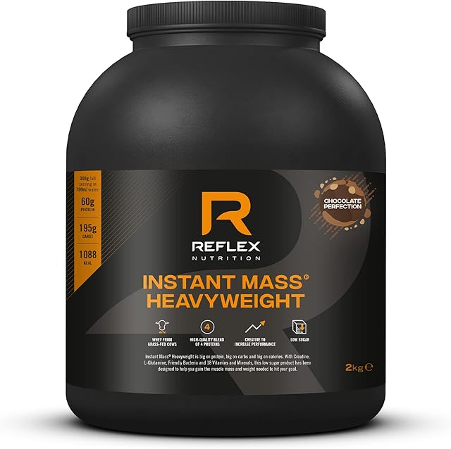 Reflex Nutrition Instant Mass Heavyweight | Mass Protein Powder | Over 1000 Calories |60g Protein | 18 Vits inc B12, B6, C, Iron, Zinc | (Chocolate perfection, 2kg)