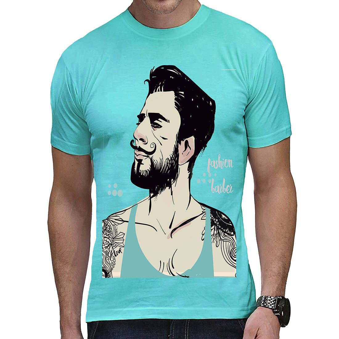 CasotecFashion Barber Designer Polyester Sports Round Neck T-Shirt - Sky Blue