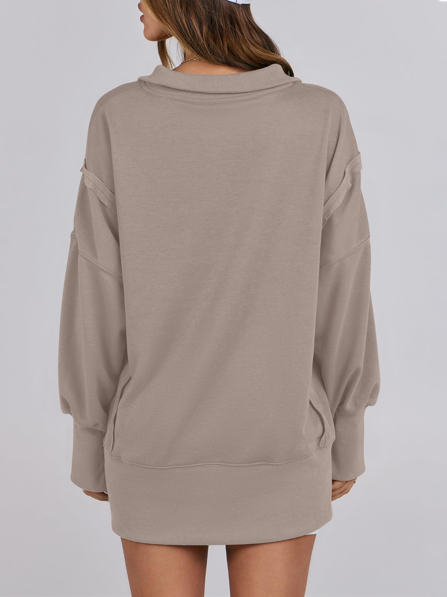 ANRABESS Women's Sweatshirts Oversized Casual Loose Button Up Henley Pullover Top High Low Split 2025 Fall Fashion Outfits