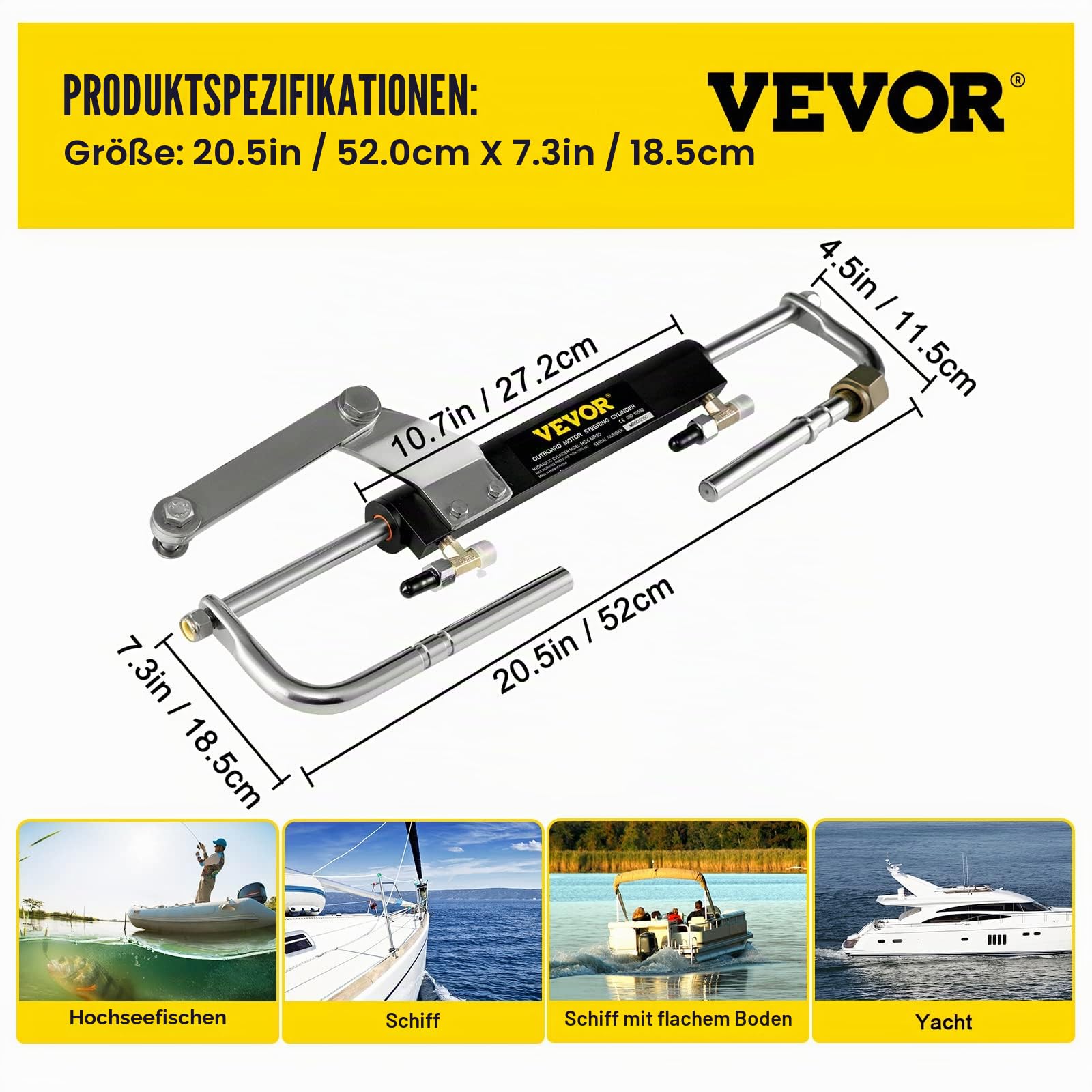 VEVOR Hydraulisches Außenborder-Lenkset 90 PS, Außenborder Hydrauliklenksystem mit Helmpumpenzylinder, Marine-Lenksystem-Satz Schrittweite 200 mm