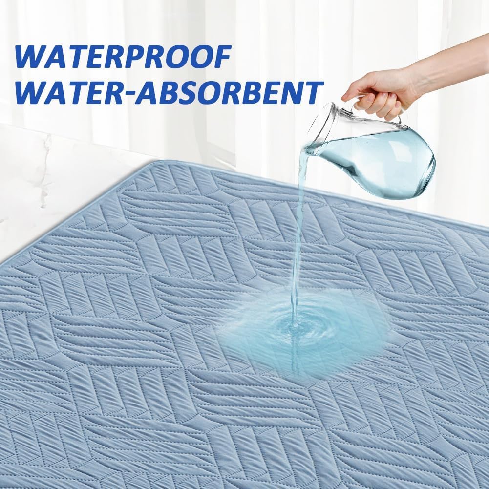 DUJUIKE Assorbente Per Incontinenza Lavabile Con Ali, Coprimaterasso Impermeabile, Lenzuolo Assorbente Riutilizzabile Per Incontinenza E Pipì A Letto, Fondo Antiscivolo (Blu, 90×135cm)