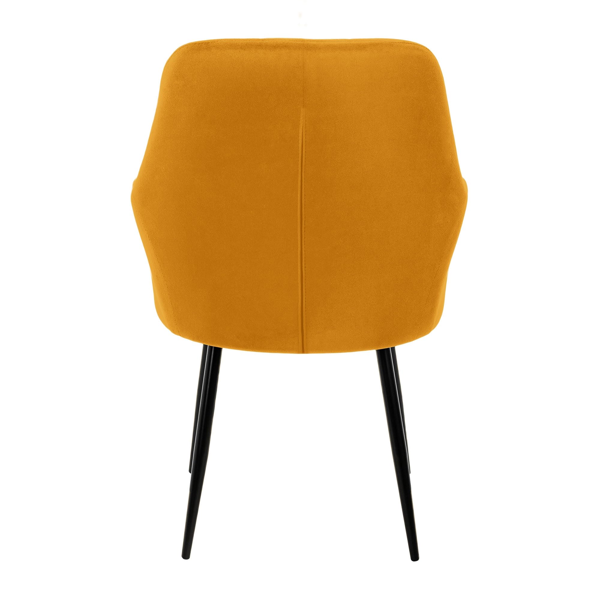 ECD Germany Set di 2 Sedie Sala da Pranzo con Schienale e Braccioli Ocra Giallo Senape Poltrone Soggiorno Cucina con Rivestimento in Velluto e Gambe in Metallo Poltroncine da Salotto Confortevoli