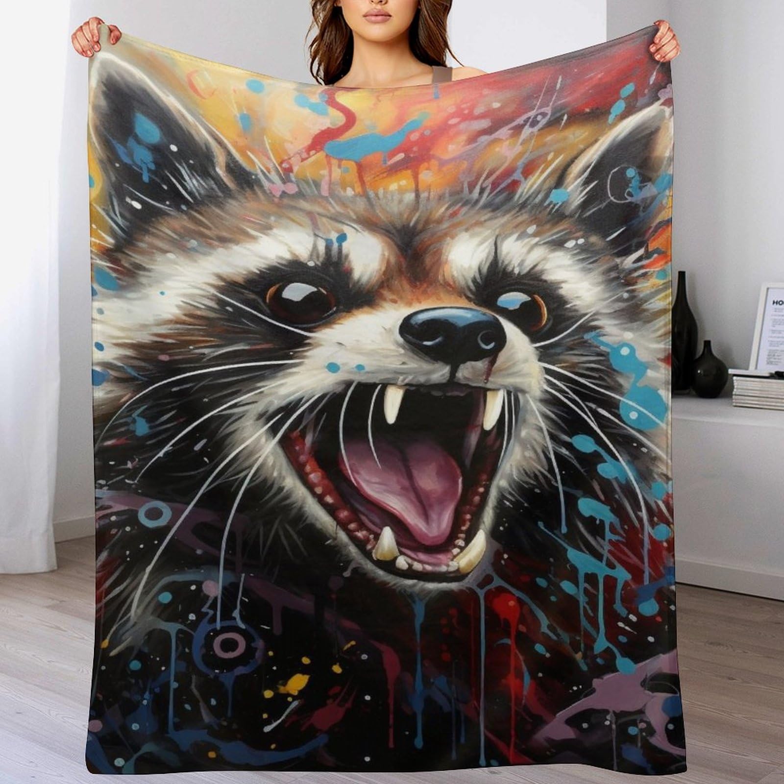 Manta de mapache de franela polar manta sofa calida pequeña manta para niños y cama