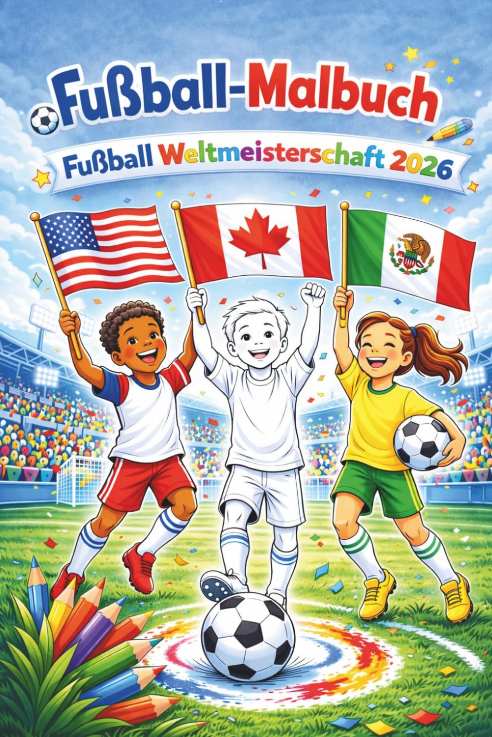 Fussball Malbuch "Weltmeisterschaft 2026" (Band 5): Ausmalbuch für Kinder von 6 - 12 Jahren, Ohne Logos & Werbung, mit Elementen der Länder USA, Kanada, Mexiko