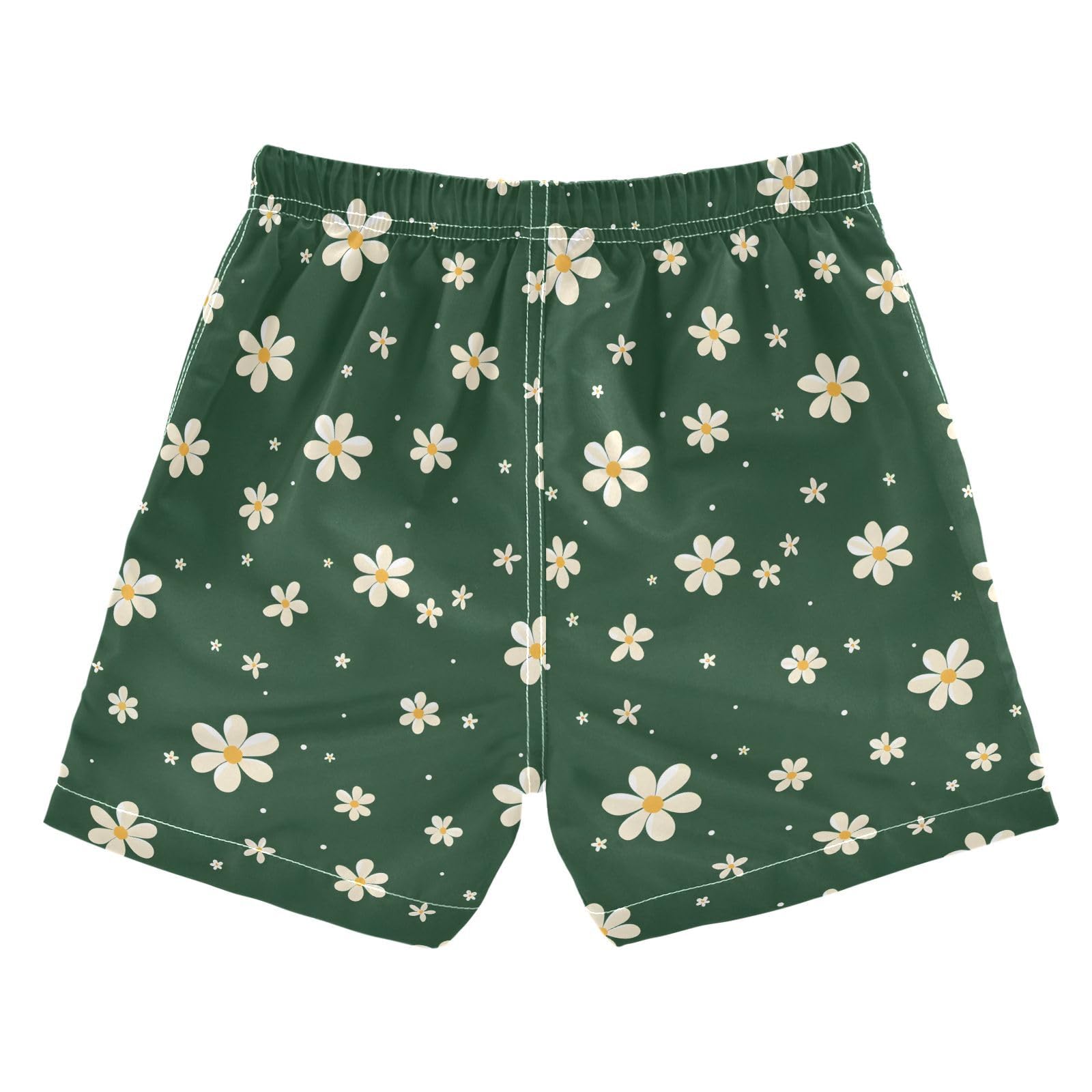 ALAZA Cute White Flower Green Boys Quick Dry Beach Board Shorts Kids Swim Trunks Bathing Suit Swimsuit 2T