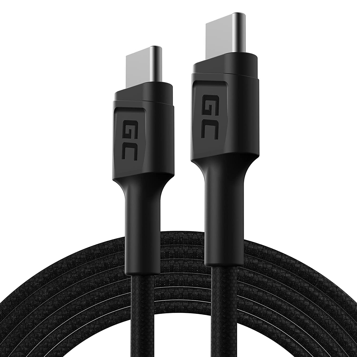 Green Cell PowerGaN PD 65 W con 2 X USB-C PD, 1 x alimentatore USB-A QC 3.0 con tecnologia GaN, caricatore da parete con GC PowerStream | 2m USB C - Tipo C Cavo Nylon Cavetto Cable di Ricarica 60W