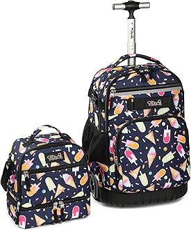Tilami Rolling Backpack 19 inch with Lunch Bag Wheeled Laptop Backpack, Summer