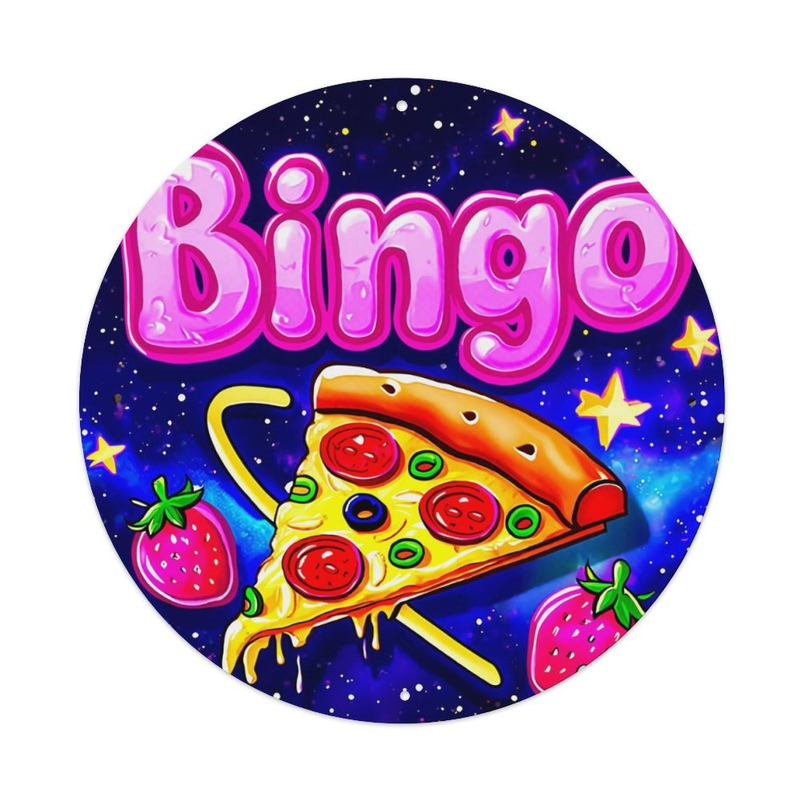 Bingo Pizza Strawberry Star Pattern Tin Sign Metal Poster Vintage Metal Signs for Home Man Cave Bar Cafe Kitchen laundry room Wall Decorations 8x8 inches
