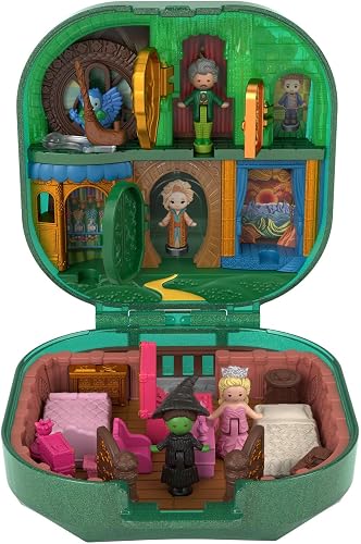 Polly Pocket x Wicked Collector Compact, Micro Dolls and Playset, 2 Themed Accessories, Iconic Shiz & Oz Locations, Glinda, Elphaba, & The Wizard, JFV04 - 4