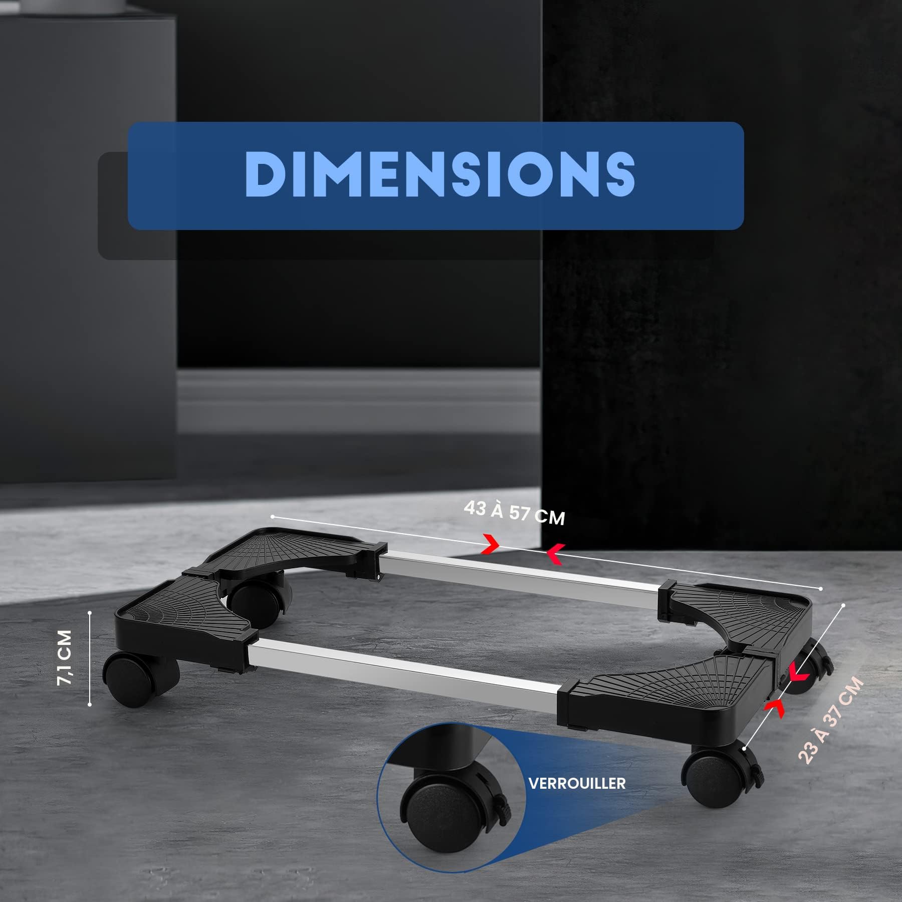 Chariot CPU Roulettes Support Tour PC Mobile - Chariot CPU 4 Roulettes Réglable Noir Support Sous Bureau