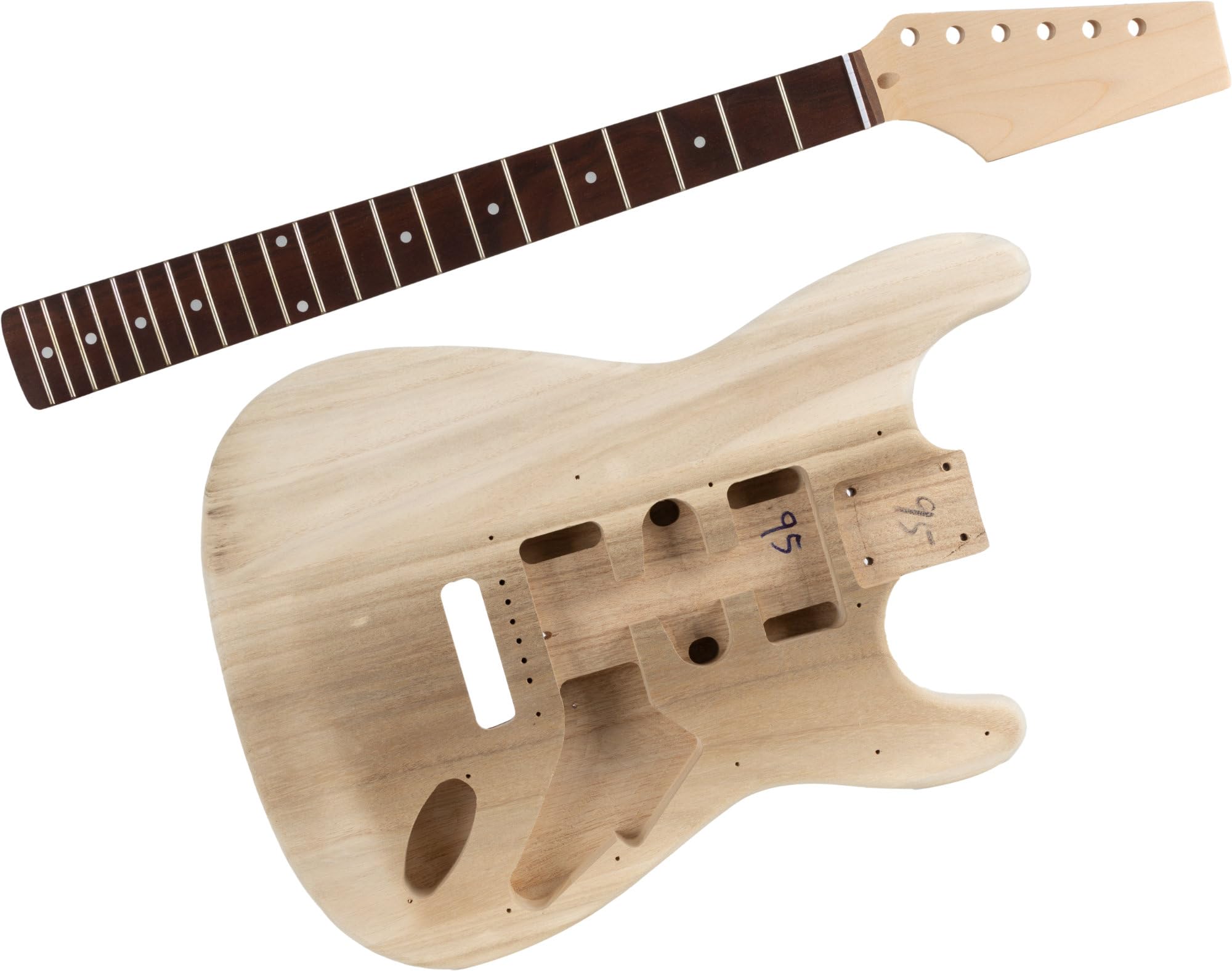 Rocktile E-Gitarren Bausatz ST-Style - DIY Elektrische Gitarre Bausatz inkl. Hardware - Paulownia-Korpus, Ahorn-Hals, Palisander-Griffbrett - 3 Single Coil Pickups - Vintage Tremolo - Natur