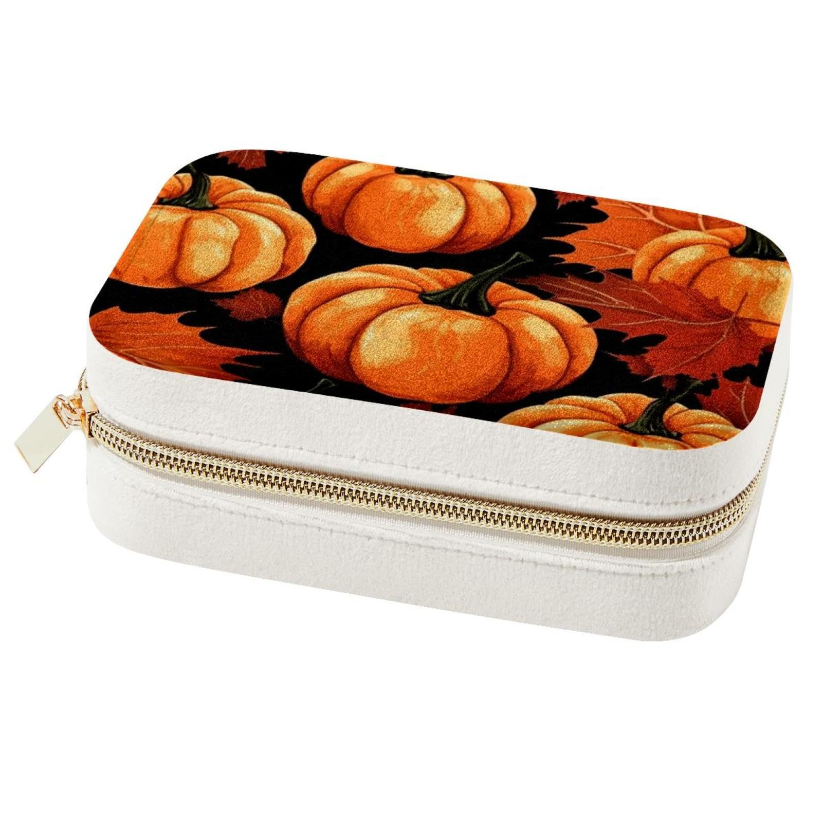 Boîte à bijoux citrouille grand volume avec feuilles d'érable pour rangement de colliers