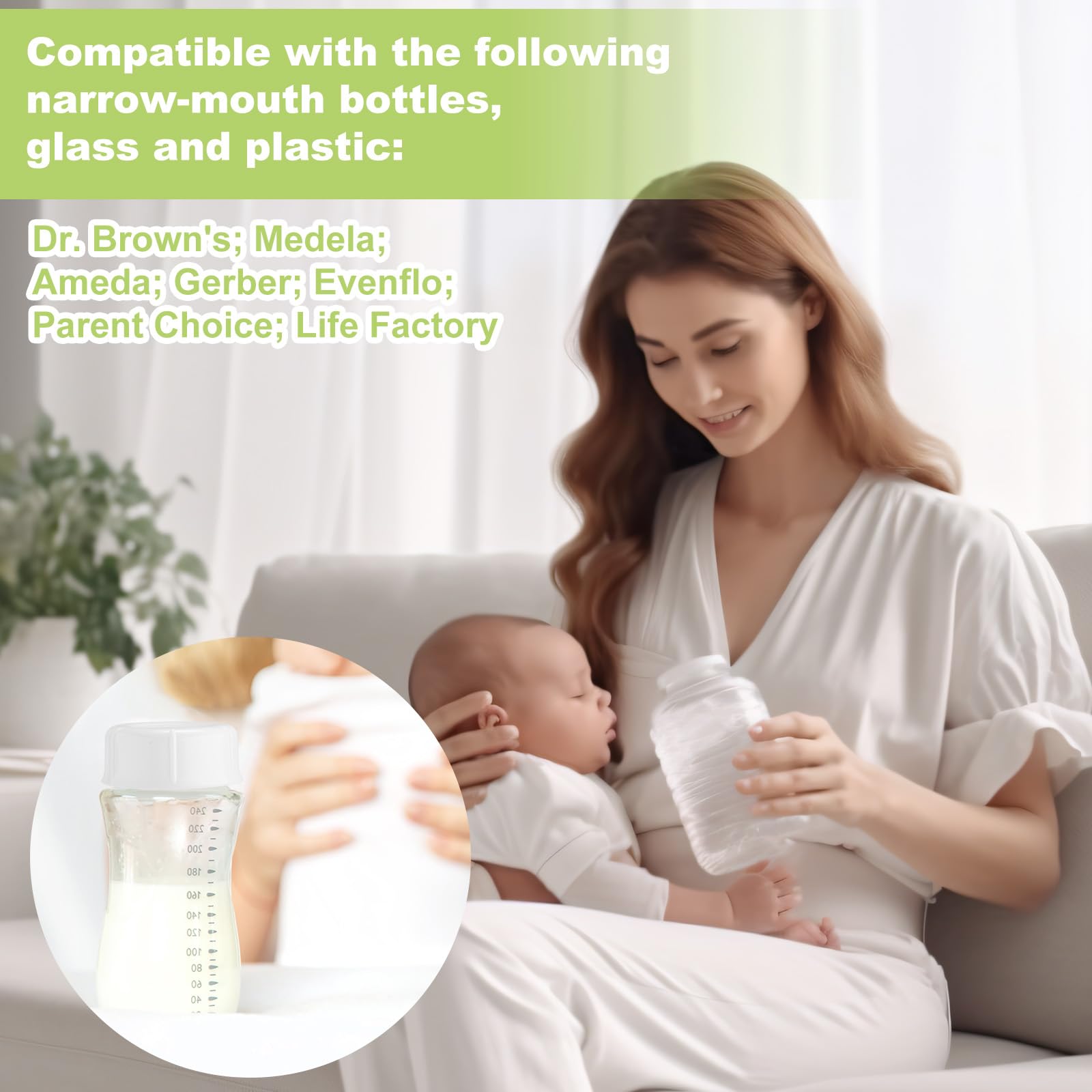 10pz Tappi per Biberon Stretti per Biberon Dr Brown e Medela, Senza BPA Tappi di Ricambio per Biberon da Viaggio e da Stoccaggio con Aghi Perforatori per Ameda e Altri Accessori (Bianco)