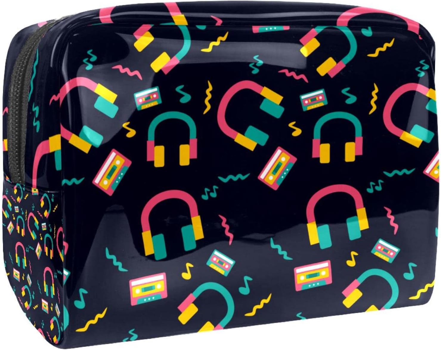 opleicxCosmetic Bag for Women Neon Funky Head Phone Background Travel Toiletries Bags Large PVC Makeup Handy Pouch Organiser with Zipper