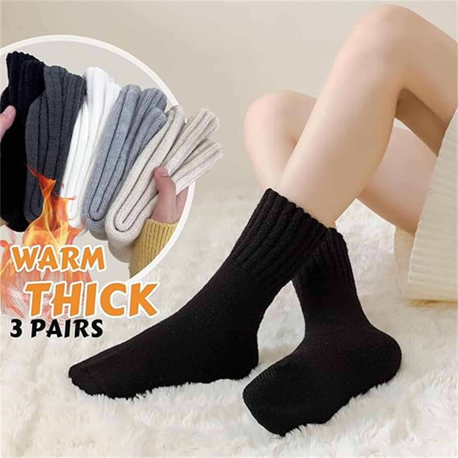 Generisch 3 pares de calcetines térmicos gruesos para mujer, cálidos y acolchados, de lana, para regalo