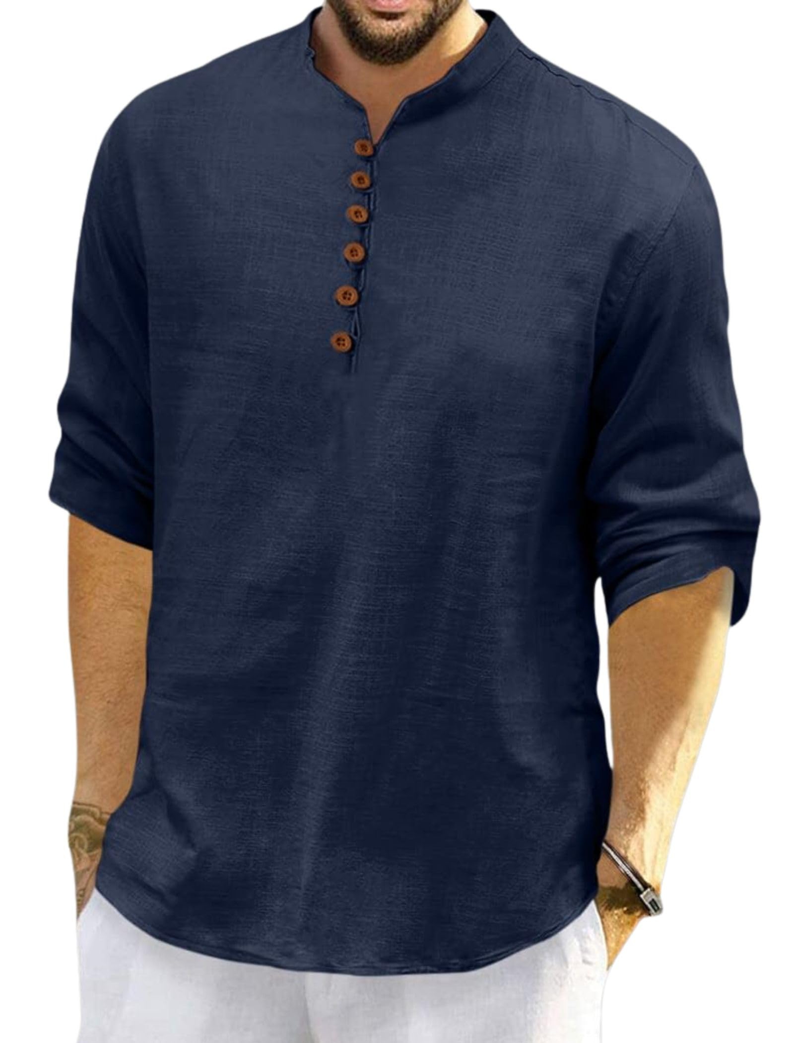 finivo fashion Men's Solid Cotton Blend Regular Fit Straight Kurta with Roll of Sleeve and Classic Collar, Pack of 1-picture-25