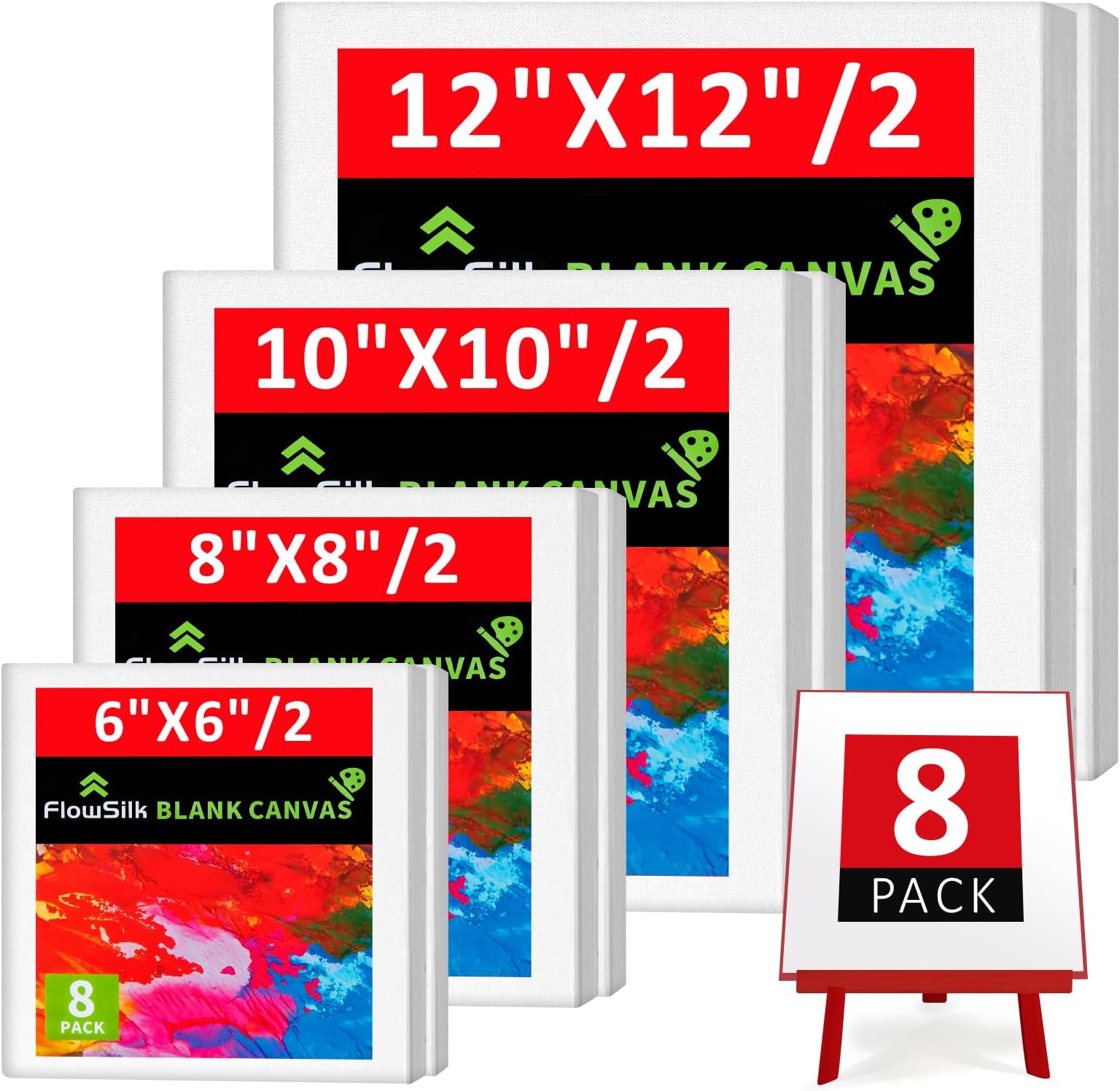Blank Canvas Boards for Painting, Set of 8 Art Square Canvas Frame Panels, Board Stretcher Academy Acrylic Oil Water Painting, Stretched Wooden Frames, 100% Cotton, Canvases for Kids & Artist