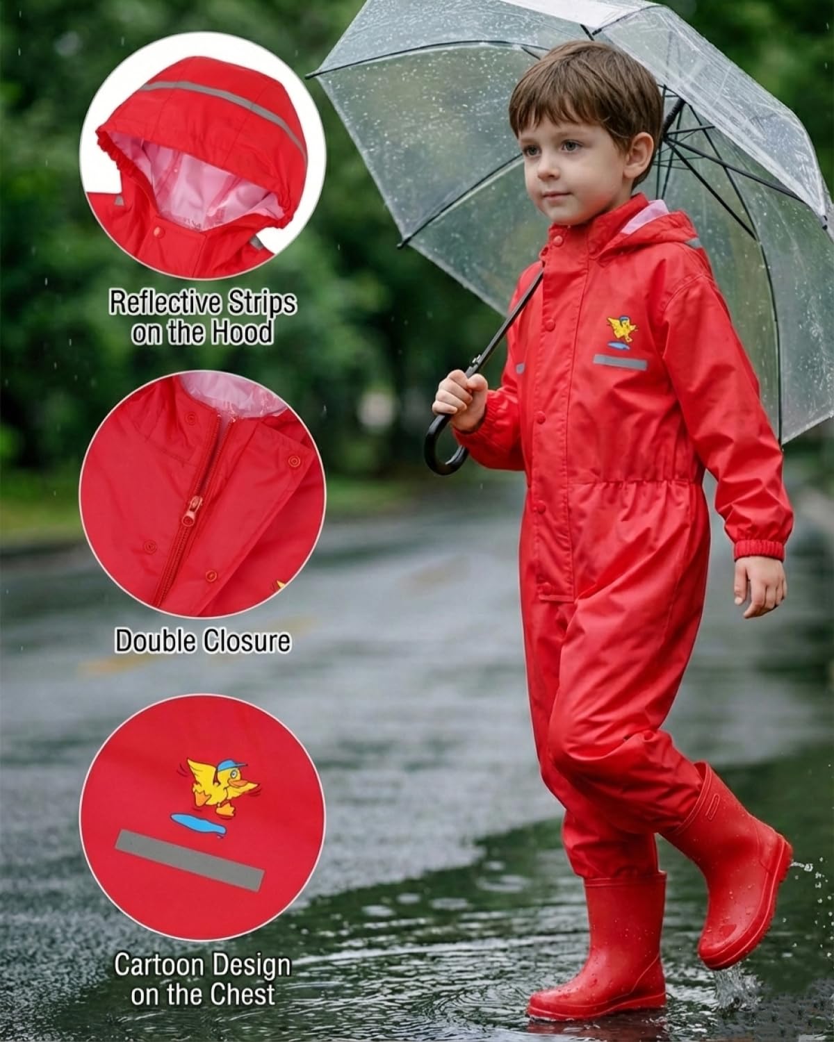 JiAmy Tuta Impermeabile Bambina e Bambino Intera, Impermeabile Bambina con Cappuccio e Strisce Riflettenti, Abbigliamento Antipioggia per Scuola e Gioco 2-14 Anni