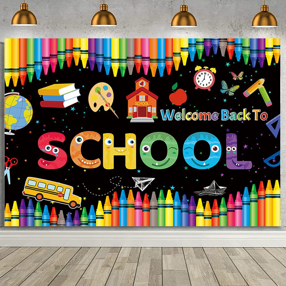Photo 1 of MEHOFOND 7x5ft Welcome Back to School Backdrop Back to School Decorations Background Banner First Day of School Backdrop for School Board Party Photo Booth Studio Supplies