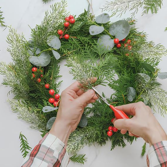 Orgrimmar Snowy Artificial Pine Branches,30 Pcs Christmas Greenery Pine Stems, 13.8 Frosted Faux Cedar Branches, Christmas Greenery Picks for Wreath DIY Craft Home Decorations