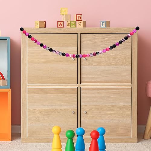 Miniatura 7 de Whaline Juego de 50 cuentas de goma de mascar de 0.787 in, cuentas gruesas de corazón de leopardo rosa y negro para hacer joyas, boutique,