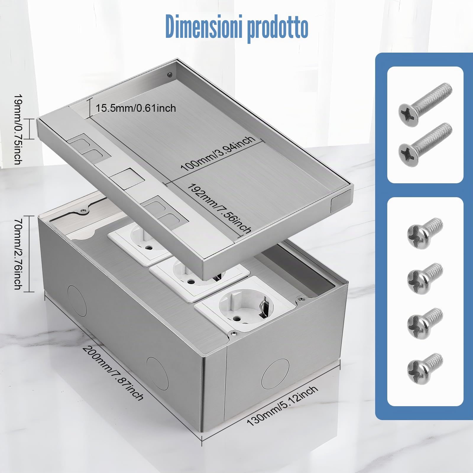 Presa da pavimento 16 A, 3 prese, scatola di presa da incasso a pavimento, impermeabile e antipolvere, per cucina, soggiorno, ufficio, sala riunioni, 4000 W/10 A/240 V, acciaio inox