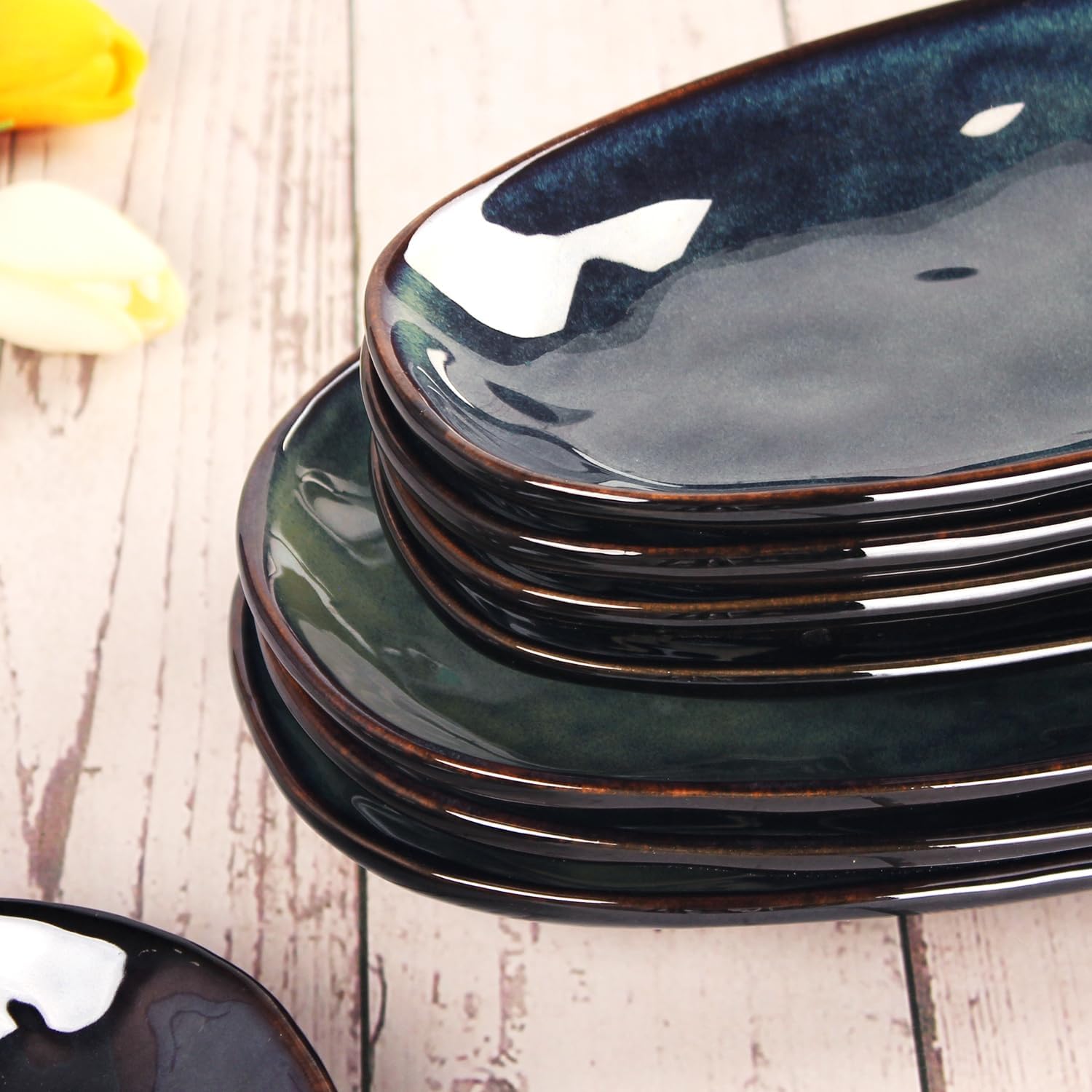 Ceramic Serving Platters - Set of 4 Oval Salad Plates for Entertaining, Modern Kitchen Dishes for Dinner, Fruit, Salad, Serving Trays, Oval Plates 11.2 Inch