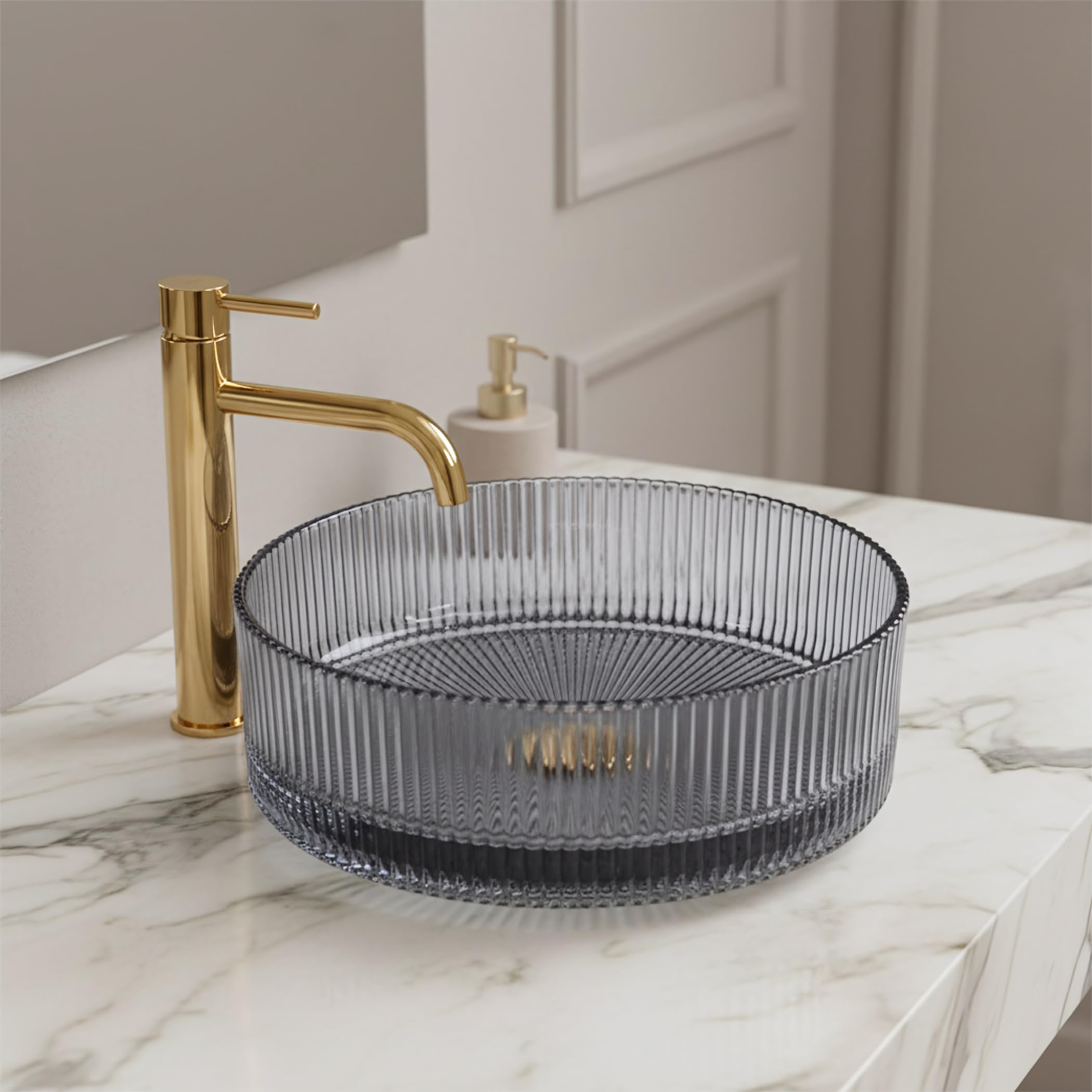 Rea LAVABO SOBRE ENCIMERA INGRID GRIS Lavabo de Baño 40 x 40 x 13 cm Vidrio (Transparente)