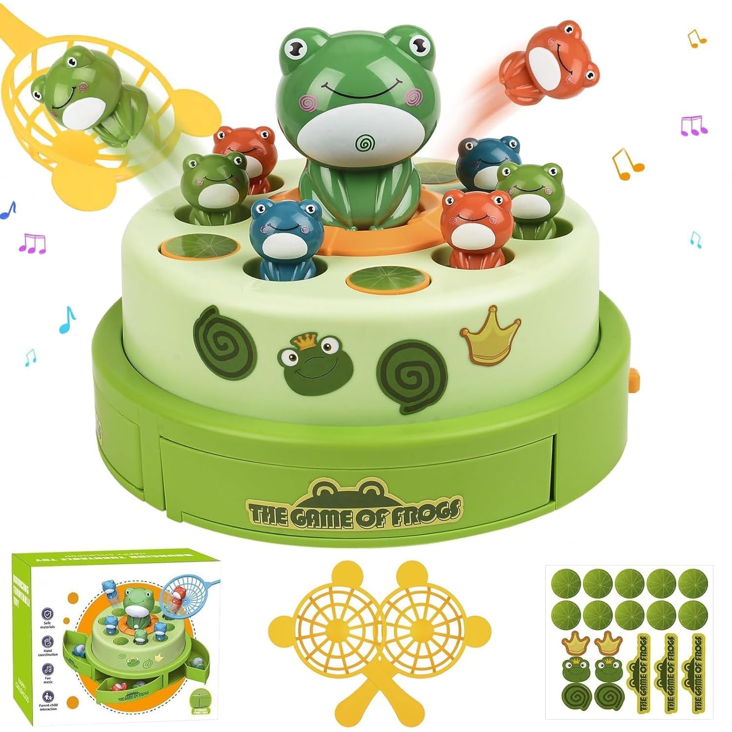 Frog Bounce and Catch Games Toy, 3 Adjustable Modes Jumping Frog Pop Up Board Game with Music, ABS Interactive Educational Toy for Kids 3-8, Parent-Child Family Game for Kids Birthday