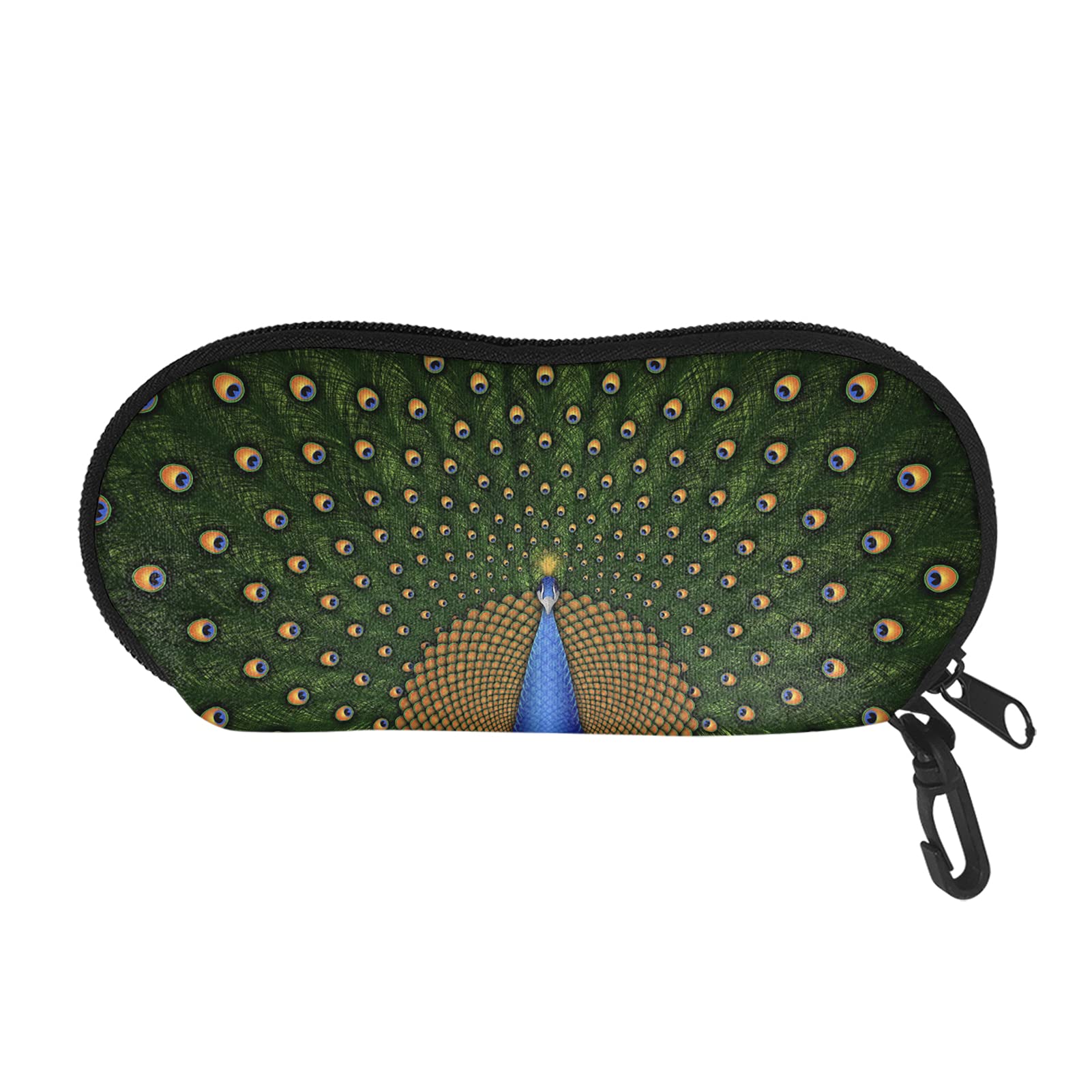 TOADDMOS Beautiful Peacock Sunglasses Soft Case Ultra Light Neoprene Zipper Eyeglass Case with Belt Clip