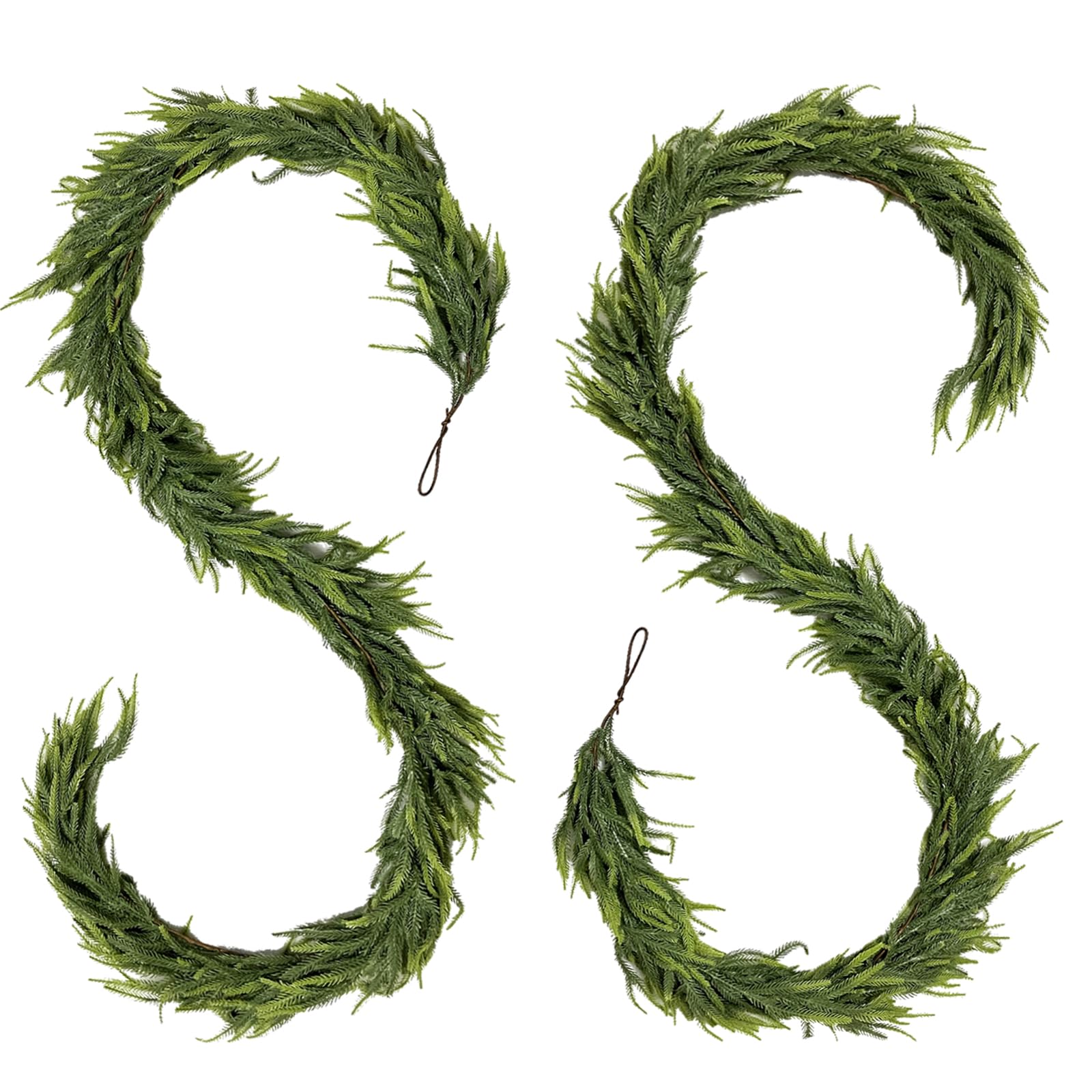 2Pack 9ft Christmas Garland, Realistic Norfolk Pine Garland for Fireplace, 2.7M Real Touch Faux Greenery Garland for Staircase Banister, Mantelpiece, Front Door Holiday Decor