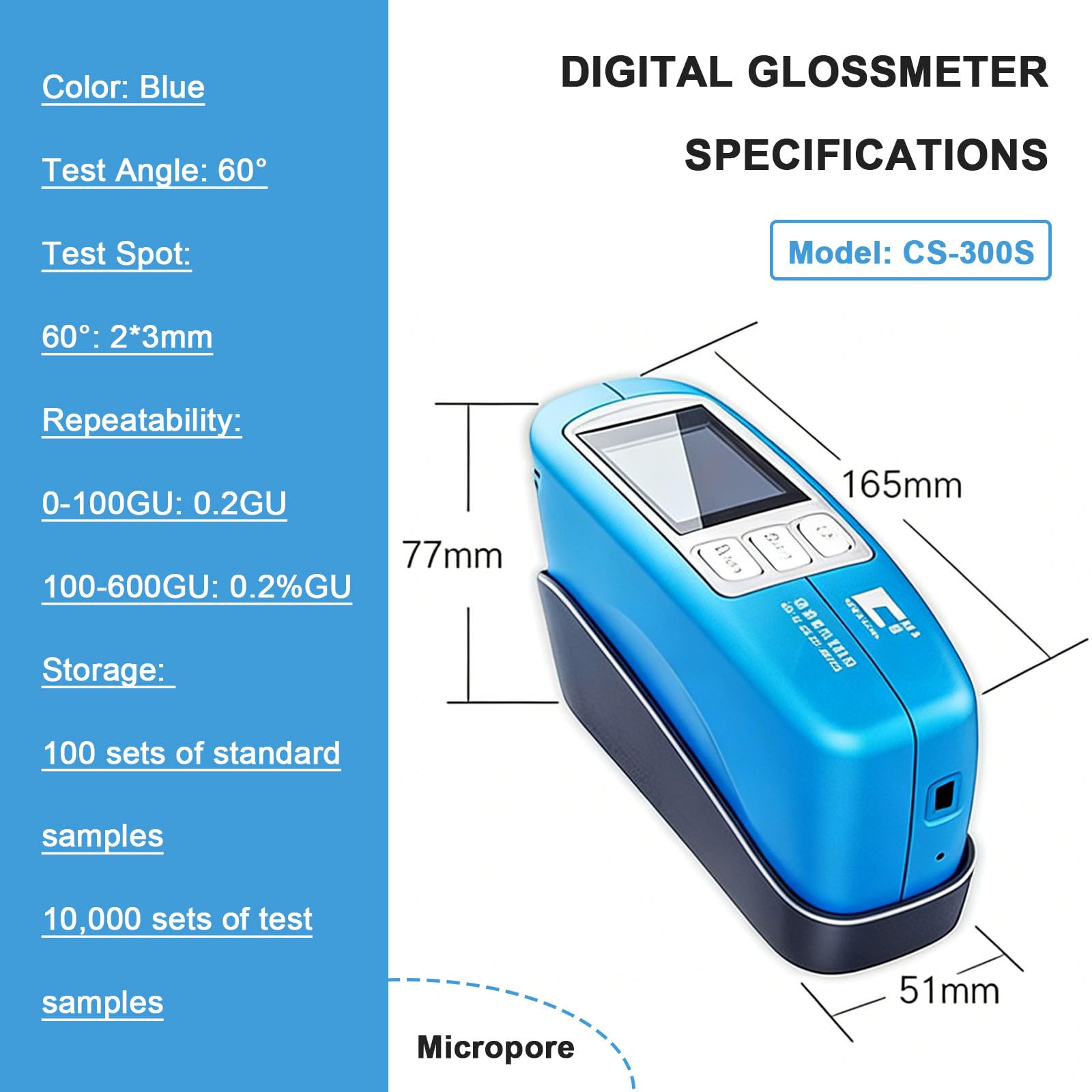 Medidor de brillo de precisión 20º 60º 85º con tablero de calibración para medir piedra, pintura, tinta, mármol, suelos, interfaz USB, 0-600/20000GU