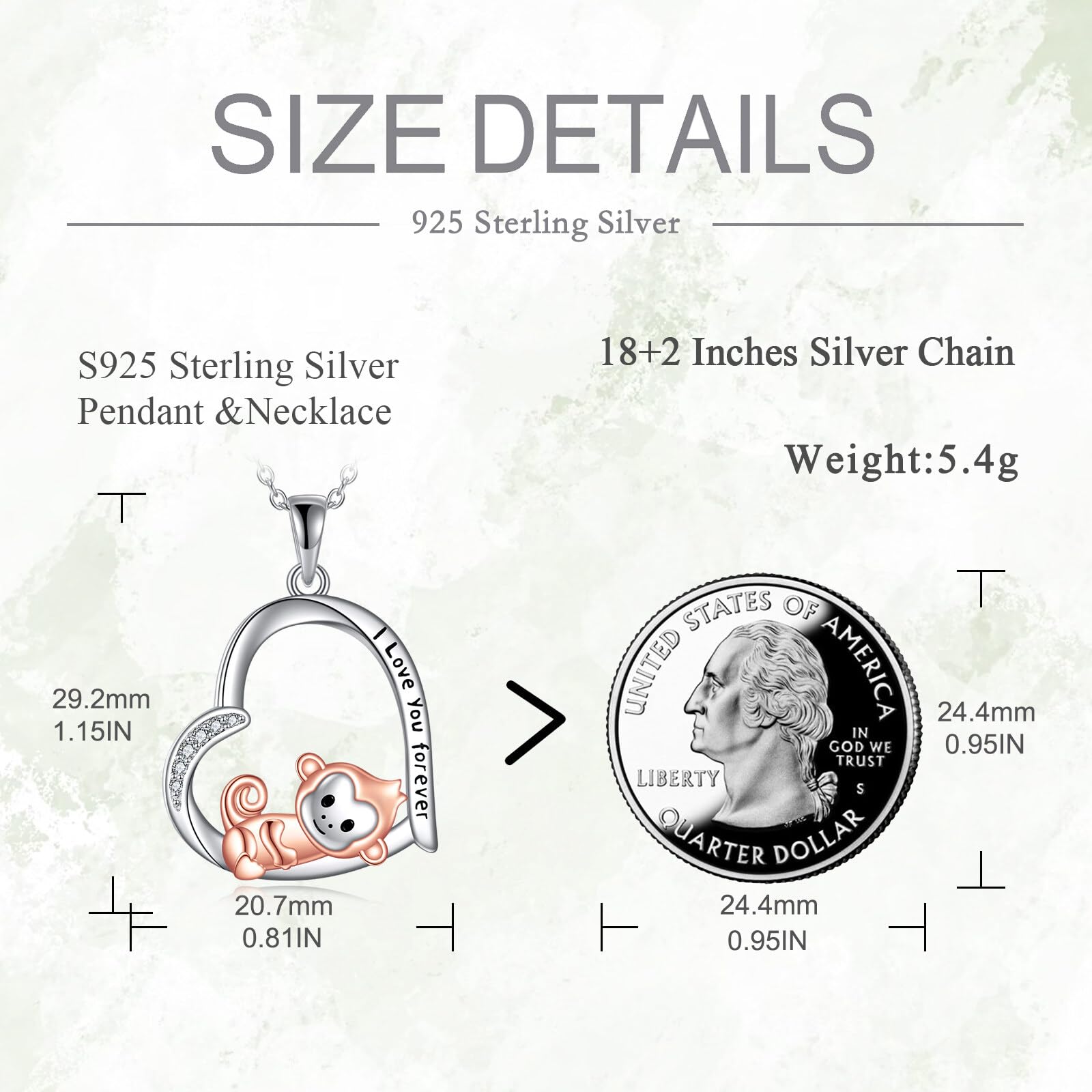 POPLYKE Herz Halskette für Frauen 925 Sterling Silber Tier Anhänger Halskette Liebe Herz Anhänger auf 18" Kette mit 2" Verlängerung