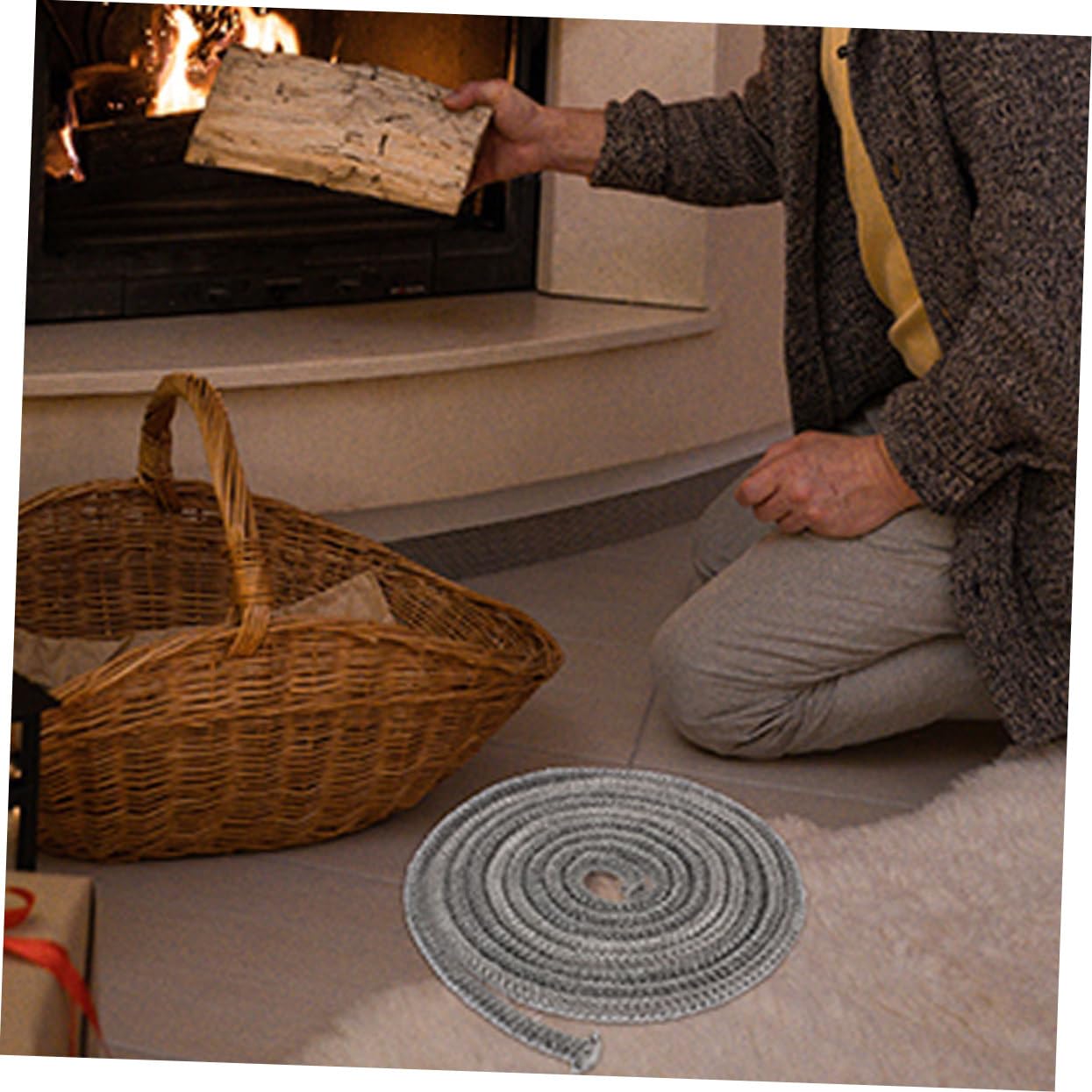 Hemobllo Guarnizione per Stufa Legna Striscia Autoadesiva Resistente al Calore Sigillante per Porta Focolare Preventivo di Fumo Accessorio per Stufa Legno