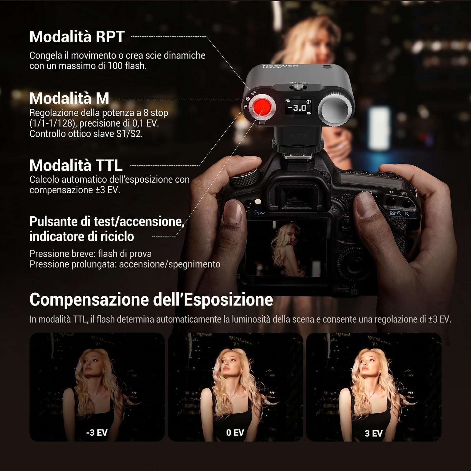 NEEWER Z160U-N Flash Speedlite Fotocamera Solo Compatibile con Nikon, 18Ws GN14 6000K TTL HSS 1/8000, Luce per Macchina Fotografica con Batteria 1100mAh USB C Riciclo 1.4s 1100 Flash a Piena Potenza