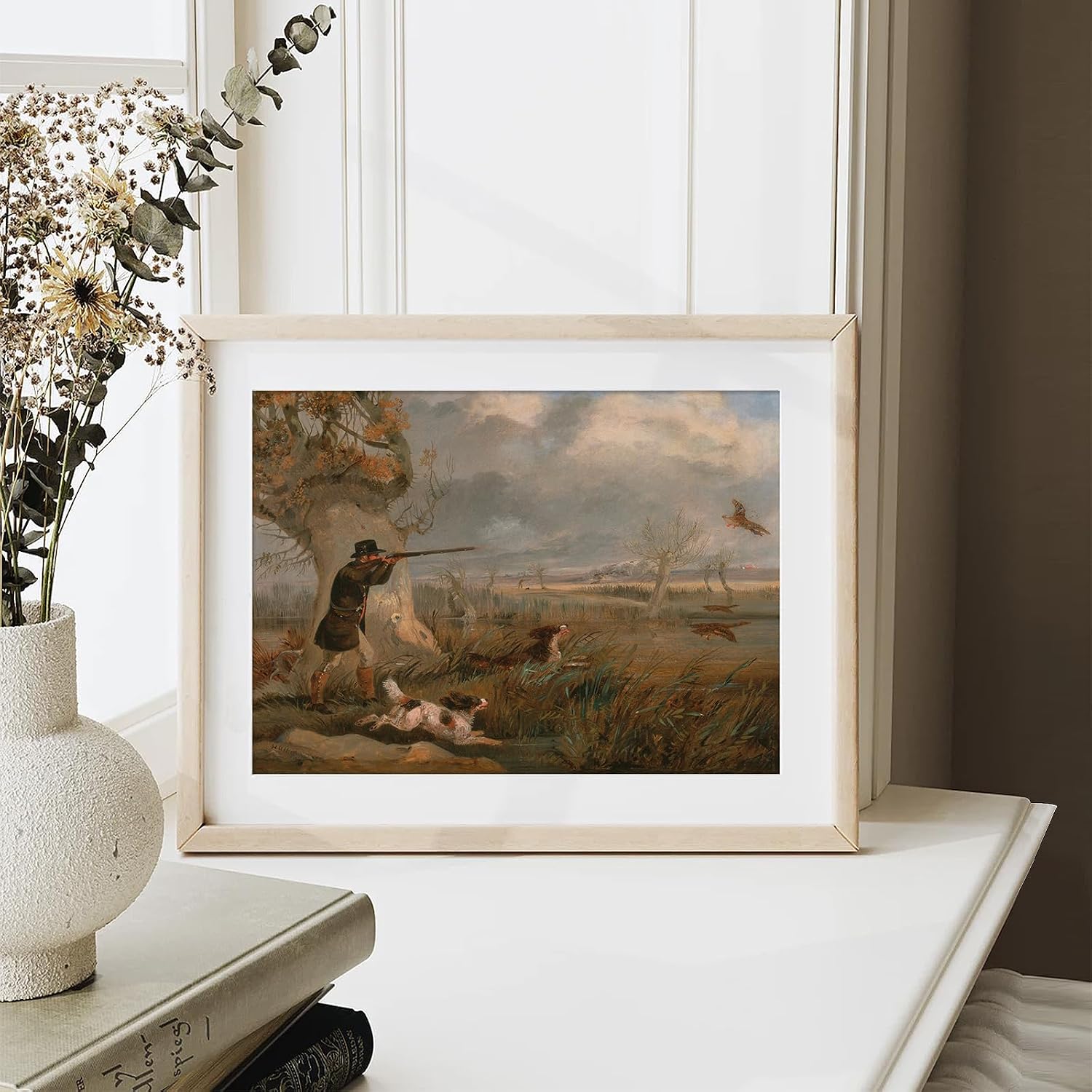 XOCUUI Vintage Wall Art, Hunter And Dog Hunting Canvas Decor, Wildlife Hunter Scene, Classical Fall Countryside Hunting Oil Painting for Living Room Study Office 8x10 Inch Unframed image 3