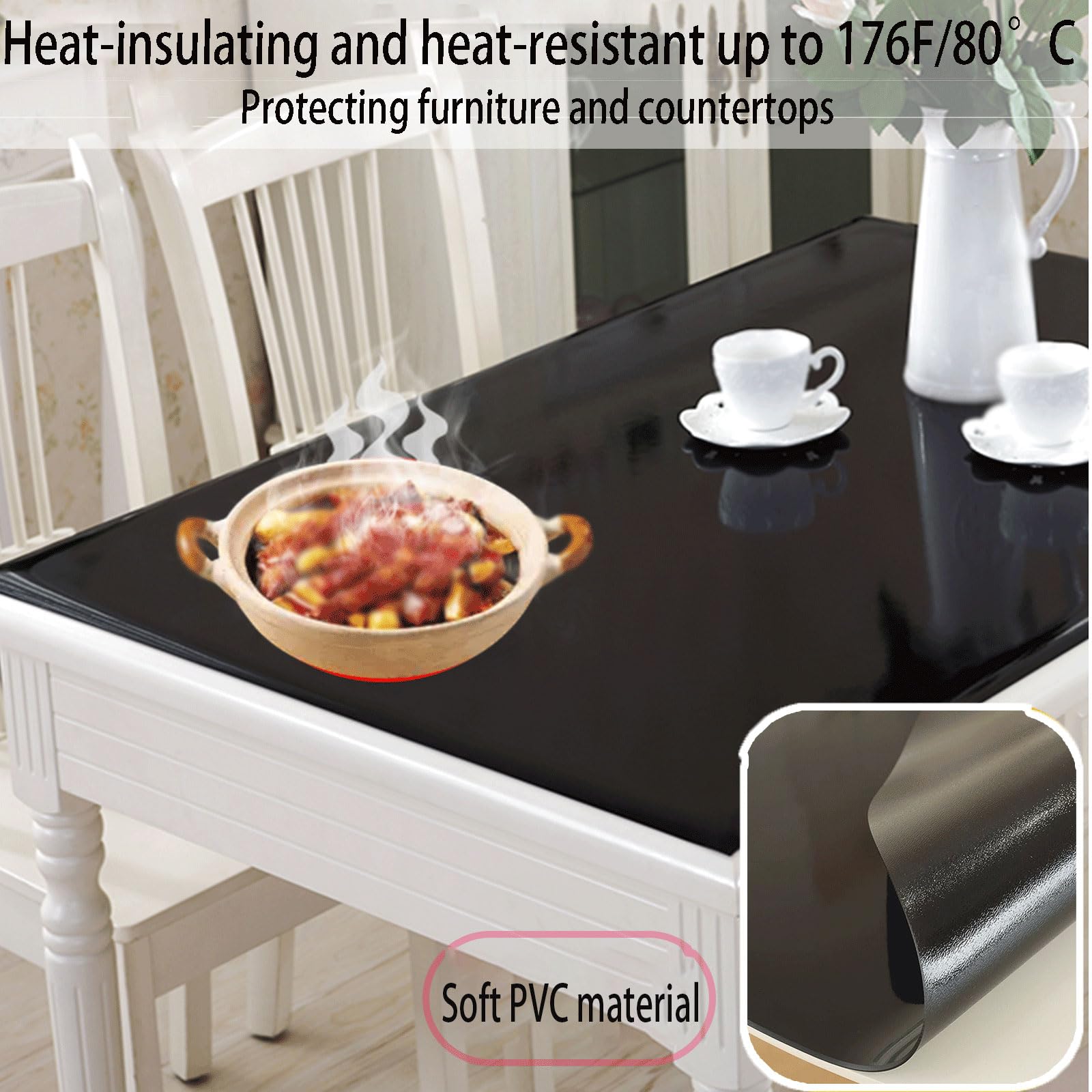 Protector de mesa opaco negro de 1,5 mm, 106,7 x 142,2 cm, impermeable, resistente a los arañazos, acrílico fácil de limpiar para proteger