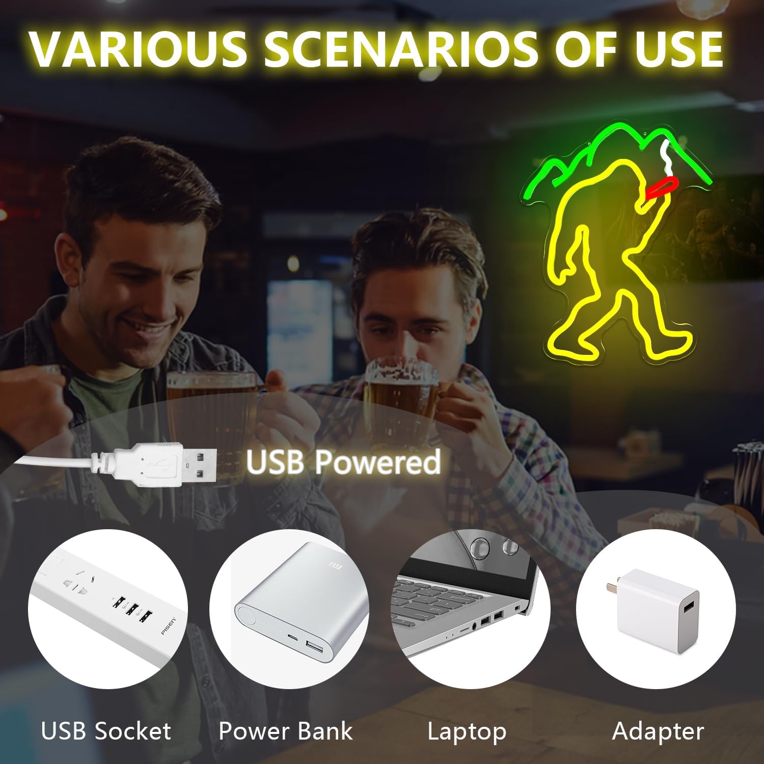 Bigfoot Neon Sign Sasquatch Neon Lights Sign for Room Dimmable Relax LED Neon Signs for Man Cave Bar Club Party Bigfoot Light Up Sign Funny Neon Wall Art Cool Gifts for Men Adults Fans - Image 4