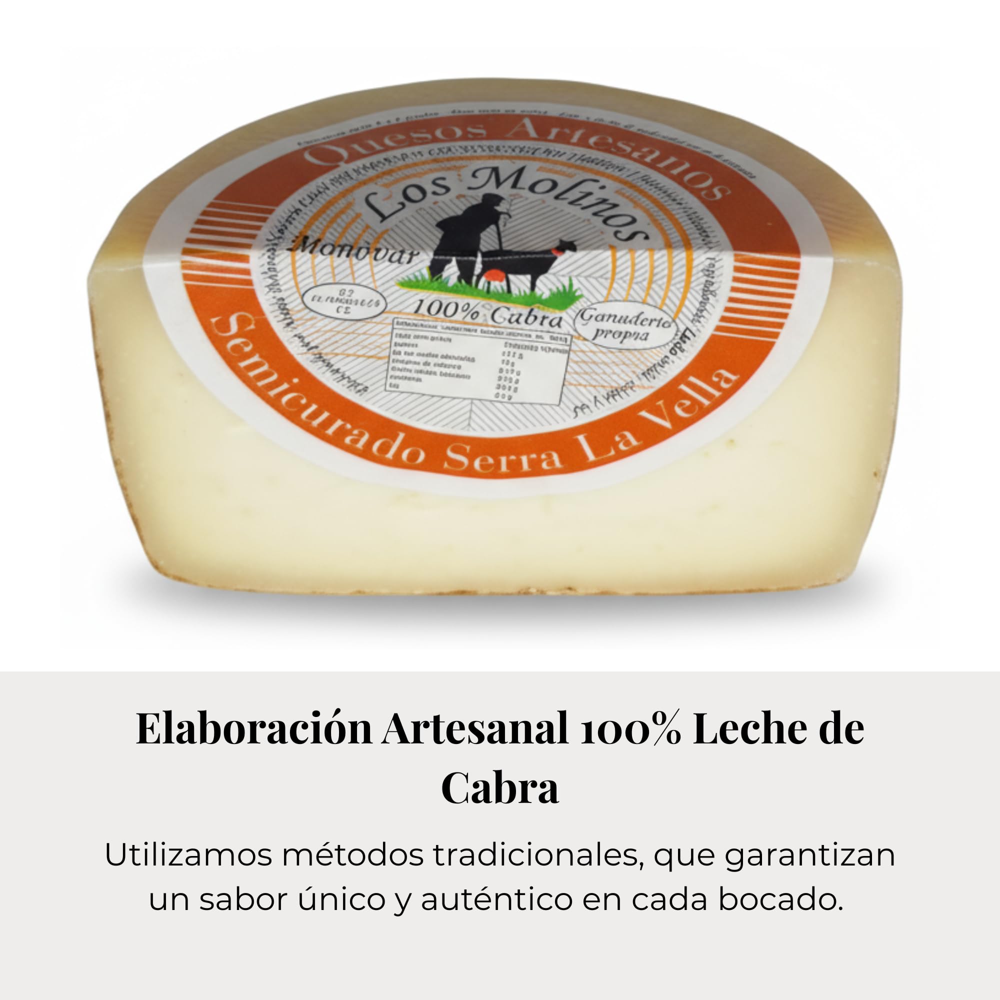 Queso Artesano Semi Curado Serra La Vella 100% de Leche de Cabra Entero | Queso Gourmet Elaboración Tradicional y Casera con Ganadería Propia | Sabor Único y Natural | Caja de Madera