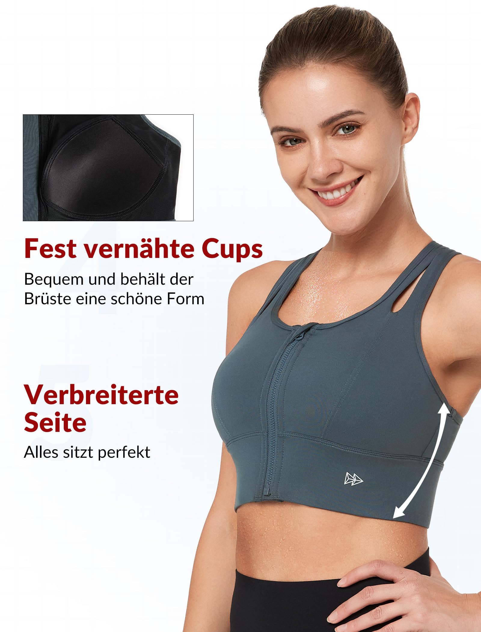 Yvette Reggiseno sportivo Hollow-Out con schienale ad anello, tenuta forte, seno grande con chiusura frontale