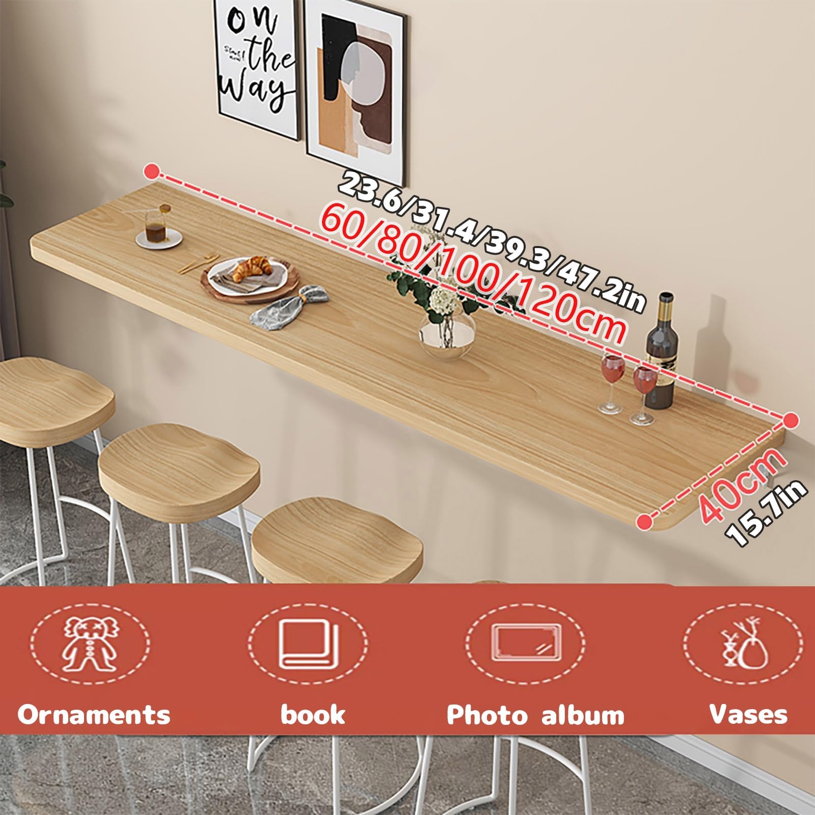 Klapptisch Wand Wandklapptisch Massivholzmaterial Esstisch KüChentisch FüR Die Wand Bartisch Stehtisch Wandtisch Tisch Klappbar Zur Wandmontage Platz Sparen (80x40cm)