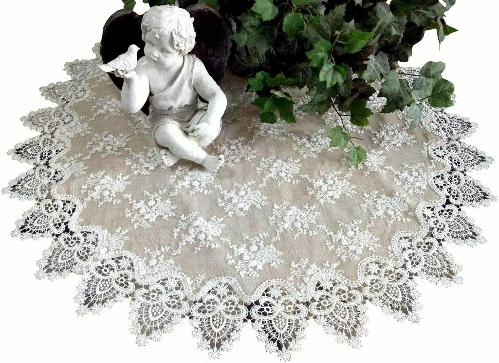 Galleria di Giovanni Lace Doily 35 inch Round Neutral Burlap Natural Taupe Antique Ivory Victorian Table Topper Tablecloth Scarf