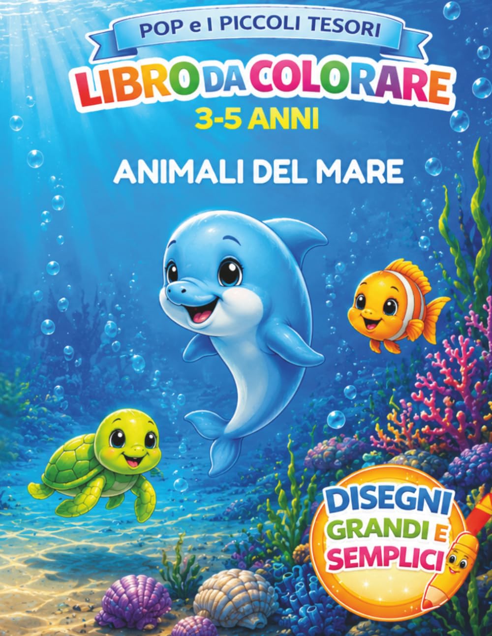 Pop e i Piccoli Tesori: Il Mare: Libro da colorare per bambini 3-5 anni con animali marini, pesci e avventure nel mare
