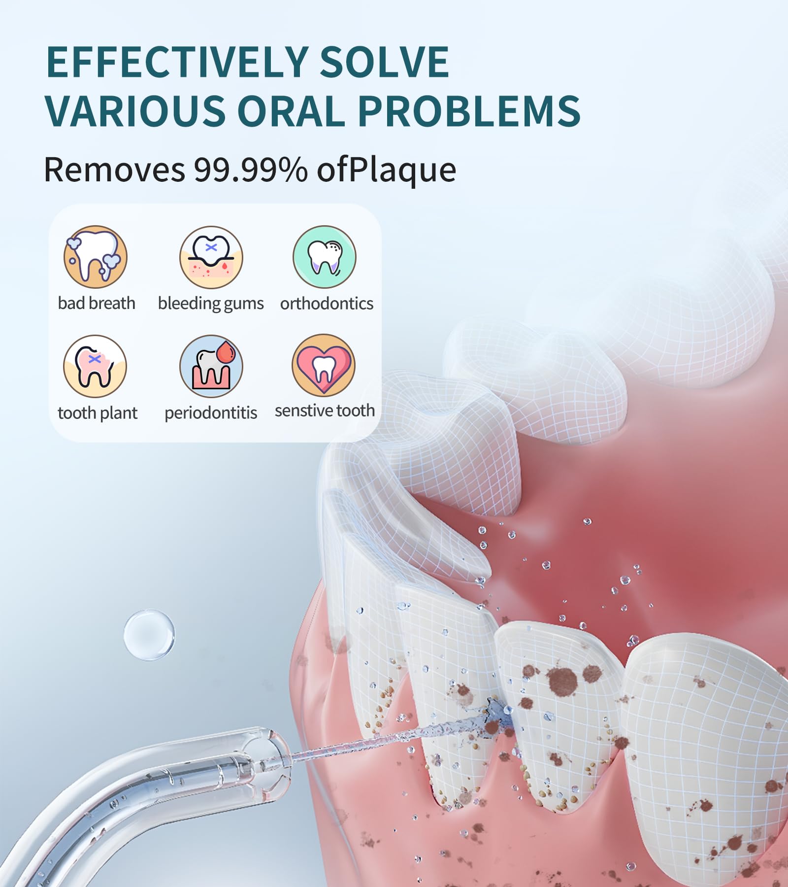 Irrigador dental de agua inalámbrico para dientes, 350 ml, 4 modos, irrigador oral portátil con 4 puntas de chorro, irrigador bucal recargable, IPX7, impermeable para viajes en casa